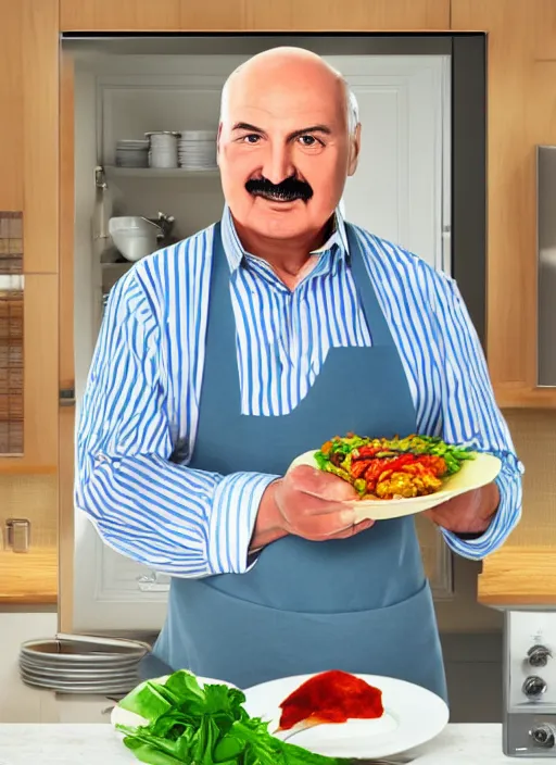 Image similar to digital portrait of a cooking chief looking like alexander lukashenko, photo realism