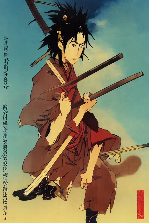 Prompt: Movie poster of Samurai Champloo , Highly Detailed, Dramatic, A master piece of storytelling, by frank frazetta, ilya repin, 8k, hd, high resolution print