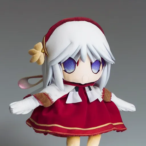 Image similar to cute fumo plush of a girl from a secret cult, the order of the burning shadow, studio lighting