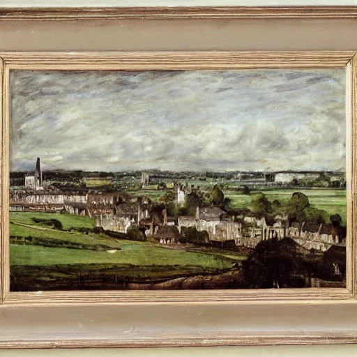 Prompt: English town being sacked by Normans, matte painting, by John Constable and Paul Nash