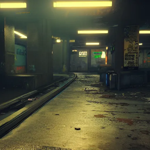 Image similar to abandoned underground subway homeless slum low light sadness lonely. Cyberpunk 2077. CP2077. 3840 x 2160