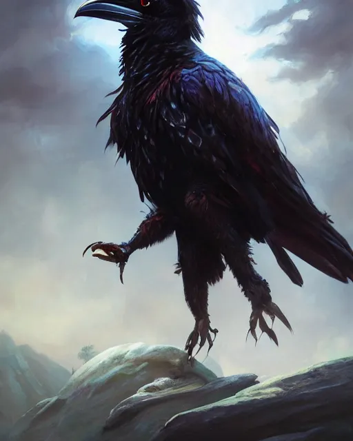 Prompt: oil painting of a Anthropomorphized raven shaman fusing with dragon, sharp focus, heroic pose, fantasy style, octane render, volumetric lighting, 8k high definition, by greg rutkowski, highly detailed, trending on art Station, magic the gathering artwork, Woodland background, centered