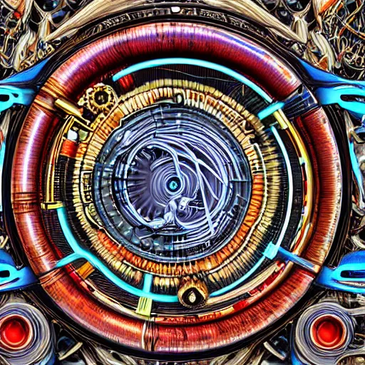 Image similar to realistic detailed image of the inside of a living biomechanical valve body, very intricate colorful masterpiece, hd photo