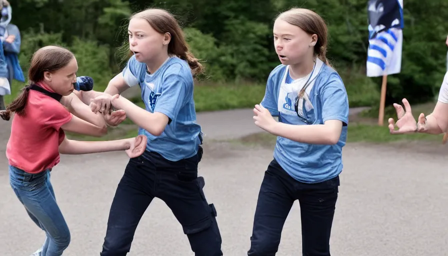 Image similar to greta thunberg instigating a fight in front of the police