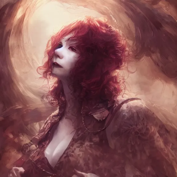 Image similar to christina hendricks!!!!! goth!!!!!, tankoban, 4 k, tone mapping, akihiko yoshida, james jean andrei riabovitchev marc simonetti, yoshitaka amano, long hair, curly, h. hydrochaeri