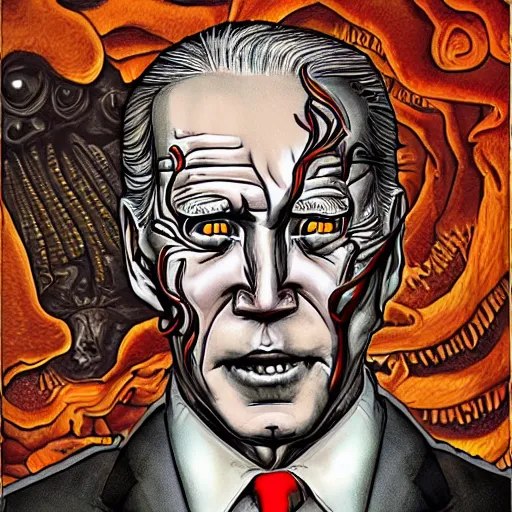 Image similar to biden became stupid ugly lovecraftian degenerate abomination, photo - realistic, color image, 2 k, highly detailed, bodyhorror, occult art