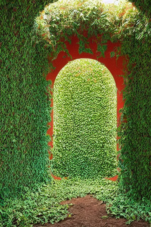 Image similar to colorful James Turrell interiors , overgrown by kudzu vines