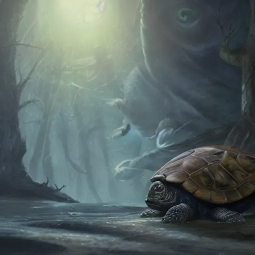 Image similar to hyper realistic mitch mcconnell as an anthropomorphic turtle, painted by greg rutkowski, artgerm, beautiful lighting, masterpiece, epic, 4 k