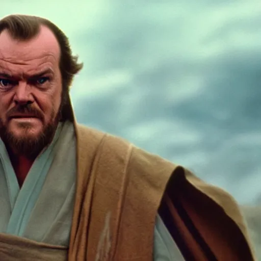 Image similar to jack nicholson as obi wan kenobi in star wars episode 3, 8k resolution, full HD, cinematic lighting, award winning, anatomically correct