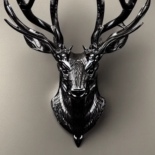 Image similar to chrome stag made of corvette parts in a lush forest :: moody, ornate, dynamic, particulate, intricate, elegant, highly detailed, centered, artstation, smooth, sharp focus, octane render