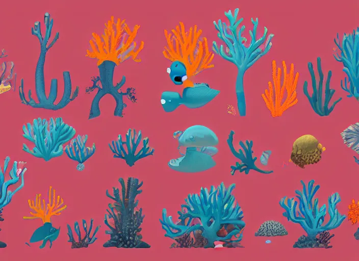 Prompt: coral - inspired professional character designs for undersea television series coral days