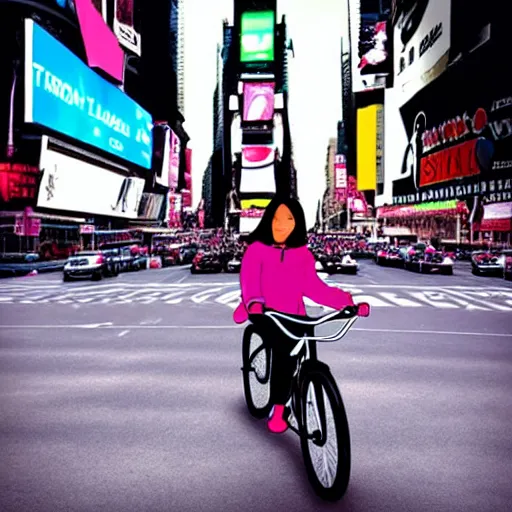 Image similar to Photo of Sakura Haruno riding a bike in the Times Square