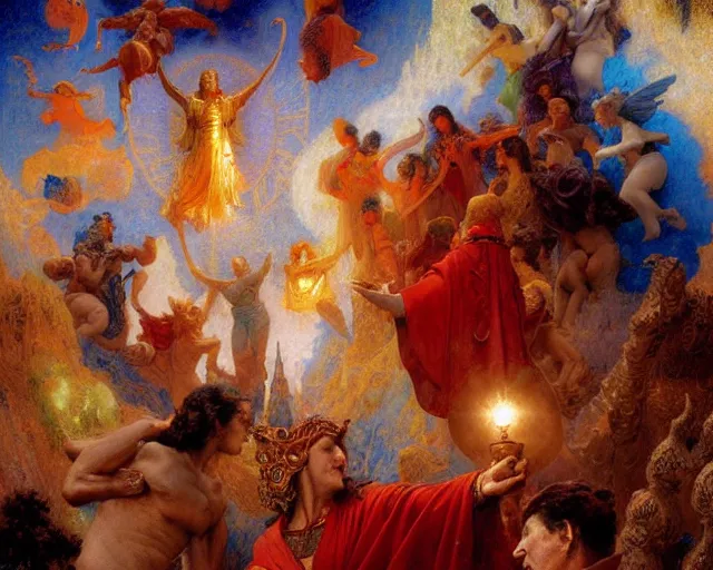 Prompt: the nine spheres of heaven from dante's divine comedy with lots of colours. highly detailed painting by gaston bussiere, craig mullins, j. c. leyendecker 8 k