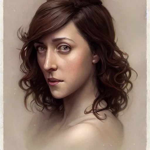 Image similar to ultra realistic illustration, kristen schaal from diablo and baldurs gate, intricate, elegant, highly detailed, digital painting, artstation, concept art, smooth, sharp focus, illustration, art by artgerm and greg rutkowski and alphonse mucha