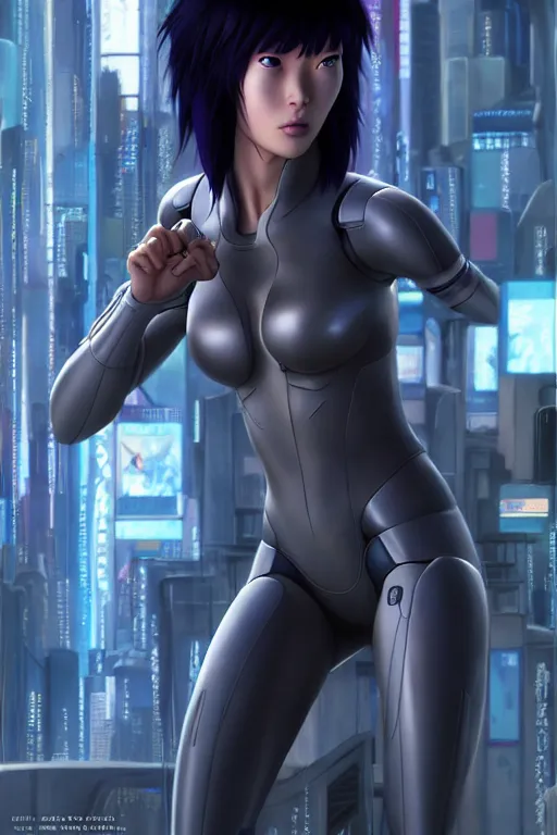 Image similar to weta disney pixar movie still portrait photo of motoko kusanagi the major ghost in the shell : : as cyborg woman by pixar : : by weta, wlop, ilya kuvshinov, rossdraws, artgerm, maxim cover, octane render, anime, octane render, 3 d, volumetric lighting, anti aliasing, raytracing : :