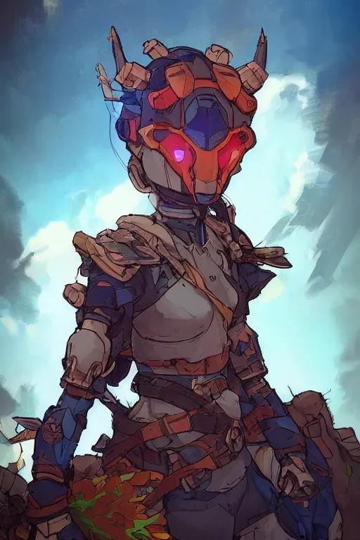 Image similar to combination suit armor aloy horizon forbidden west horizon zero dawn robot ninja mask helmet backpack tribal, art gta 5 comics, official fanart behance hd artstation by jesper ejsing, by rhads, makoto shinkai and lois van baarle, ilya kuvshinov, ossdraws radiating a glowing aura cgi rtx 2 0 2 2