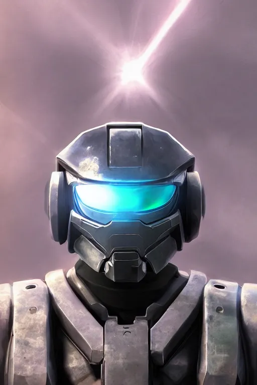 Image similar to robot ninja mask helmet halo master chief radiating a glowing aura global illumination ray tracing hdr fanart arstation by ian pesty and katarzyna da „ bek - chmiel