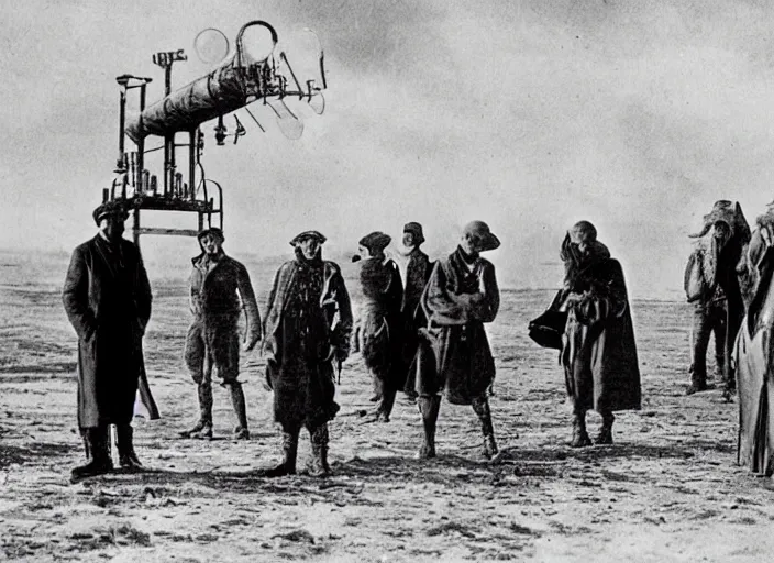 Image similar to scene from the 1 9 0 9 post - apocalyptic science fiction drama film on the beach