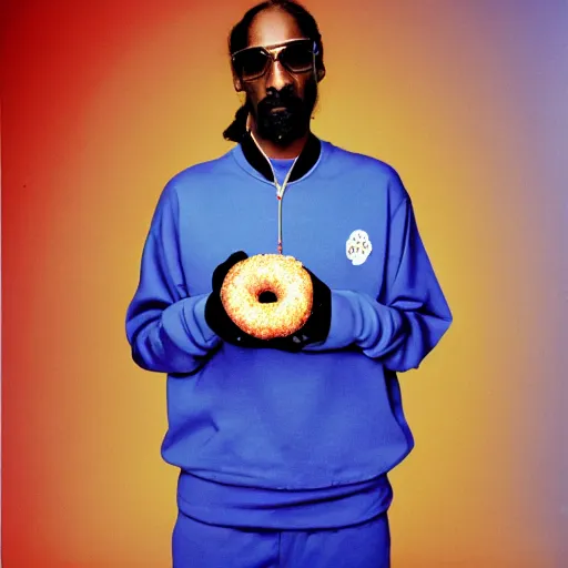 Image similar to Snoop Dogg holding a donut for a 1990s sitcom tv show, Studio Photograph, portrait, C 12.0