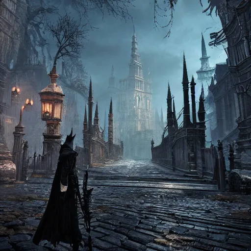 Image similar to an entirely unique area in bloodborne, highly detailed concept art, stunning, screenshot