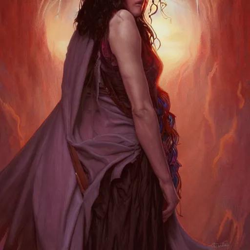 Image similar to Portrait of Jennifer Connelly as a ravaging hellish vampire queen, D&D, attractive and slender, colorful pastel fantasy, intricate, elegant, highly detailed, digital painting, artstation, concept art, smooth, sharp focus, illustration, art by artgerm and greg rutkowski and alphonse mucha