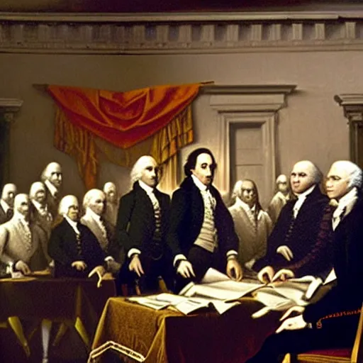 Prompt: Nick Cage signing the declaration of independence, 4k photograph