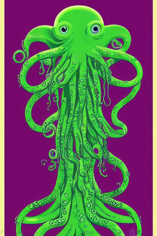 Prompt: a movie poster for the film (green tentacle octopus) by Tom Whalen, highly detailed, award winning creature portrait, fantasy, artstation