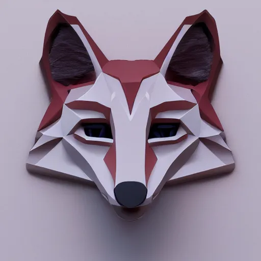 Image similar to an abstract icon depicting a fox, white background, render, blender, 3d