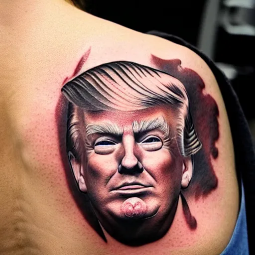 Prompt: a tattoo of Donald Trump