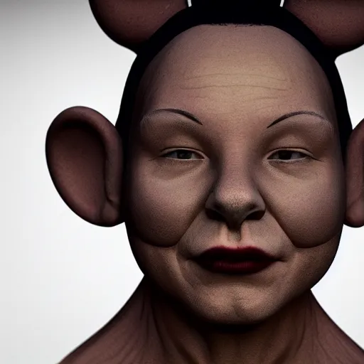 Prompt: the [ face of a person ] who looks like ( ( ( mickey mouse ) ) ), trending on unsplash, zbrush contest winner, [ 4 k photorealism ]!!, shot by jimmy nelson!!