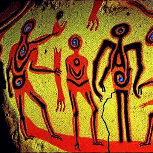 Image similar to psychedelic trance, paleolithic cave painting