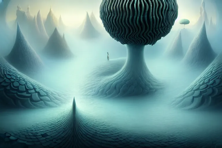 Image similar to an epic elegant mysterious beguiling masterpiece fantasy matte painting of an impossible path winding through arctic dream worlds with surreal architecture designed by heironymous bosch, structures inspired by heironymous bosch's garden of earthly delights, surreal ice interiors by cyril rolando and asher durand and natalie shau, insanely detailed, whimsical, intricate, sharp focus, elite