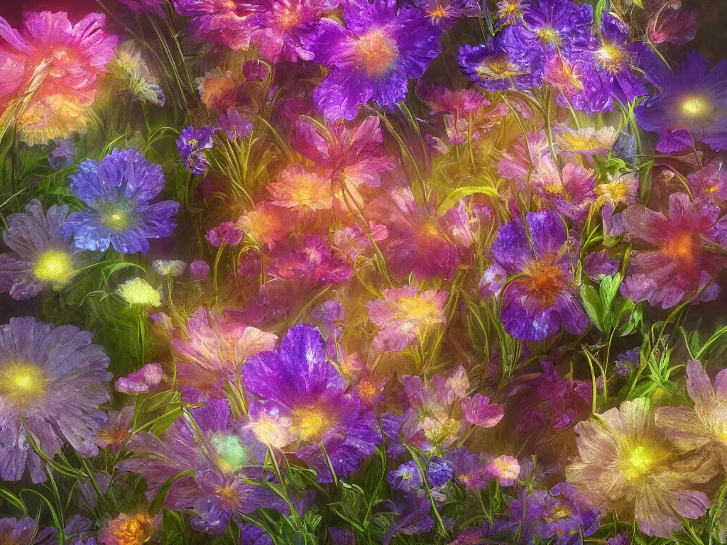 Prompt: 3d render of iridescent wildflowers, Sunlight Study, by Rachel Ruysch and Jan Davidsz de Heem and (((((Lisa Frank))))), Art Nouveau, 8k, extreme detail, sharp focus, octane render