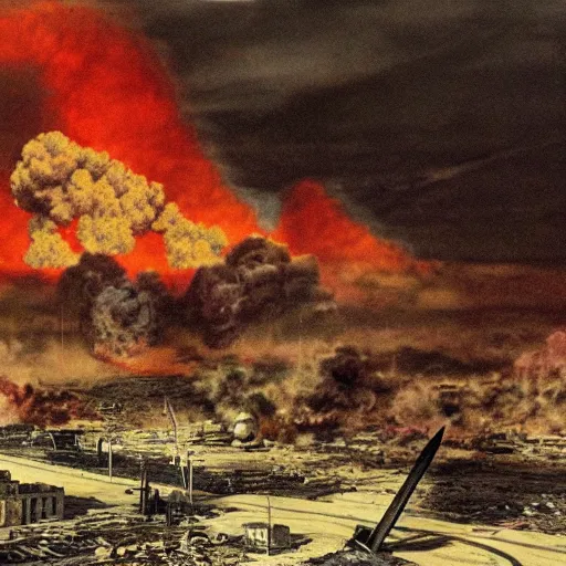 Prompt: a nuclear hellscape as atomic war destroys a major city.