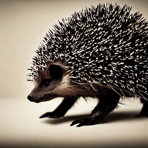 Image similar to black metal hedgehog with corpse paint, studio photography
