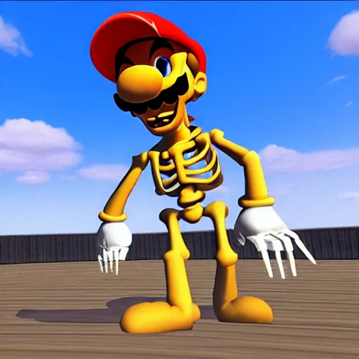 Image similar to A skeleton in the game Super Mario 64, unreal engine, highly detailed, 8k