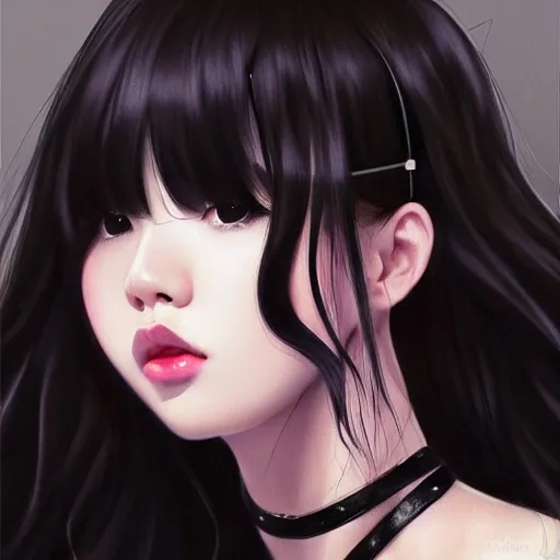 Prompt: realistic detailed semirealism beautiful gorgeous cute Blackpink Lalisa Manoban sleeping, black hair black cat ears, black leather choker, proportional body, WLOP, Aztodio, Taejune Kim, sakimichan, ArtGerm, Pixiv, Instagram, Artstation