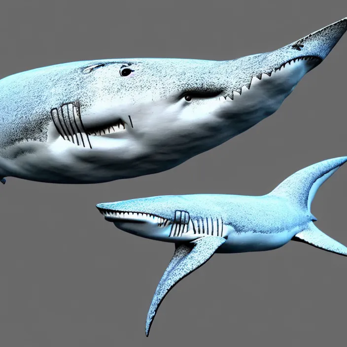 Image similar to A mix between a shark and a whale, photomorph, anatomically correct 3d artwork