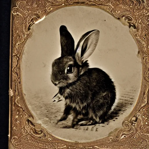 Prompt: a steampunk rabbit, victorian photograph