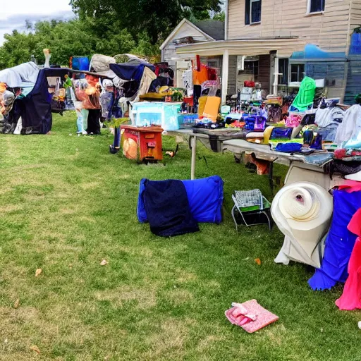 Prompt: a very busy yard sale