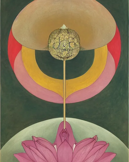 Image similar to blossoming lotus by hilma af klint, moebius, victo ngai, laurie greasly