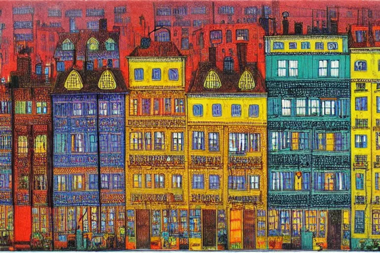 Image similar to Colorful haunted tenements of the industrial revolution by Louis Wain (1920)