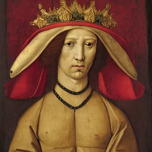 Image similar to renaissance style portrait of a rupicapra rupicapra wearing a crown and a cape, dark background