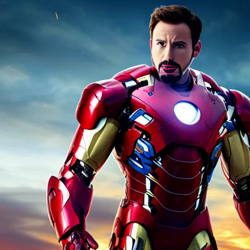 Prompt: Chris Evans in an iron man suit, 8k ultra hd, hyper detailed