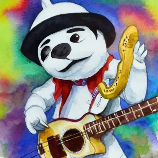 Prompt: k. k slider, playing guitar at a concert, watercolor