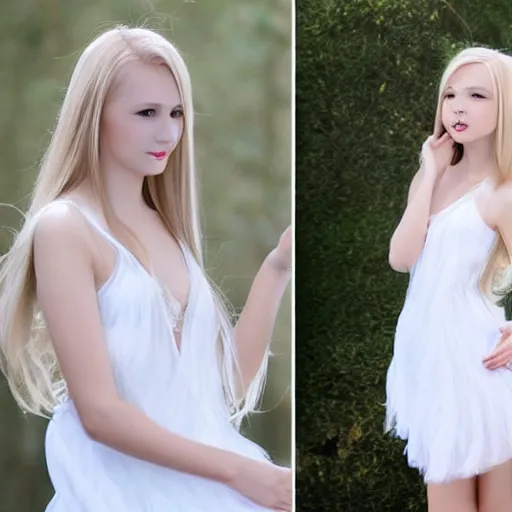 Image similar to of cute 2 0 year old female angel with long blonde hair with wings and white dress
