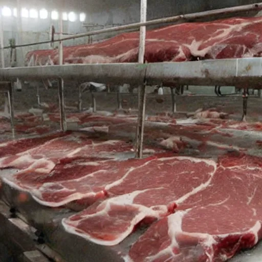 Prompt: meat chamber, the horrors of factory farming