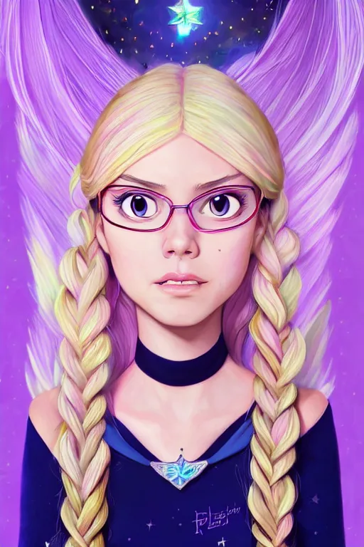 Prompt: a hyper realistic portrait of star butterfly princess from star vs the forces of evil ( tv series ), high - contrast, intricate, elegant, highly detailed, digital painting, artstation, concept art, smooth, sharp focus, illustration