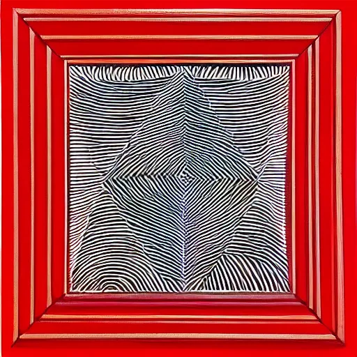 Image similar to op - art painting of red and black square labirinth