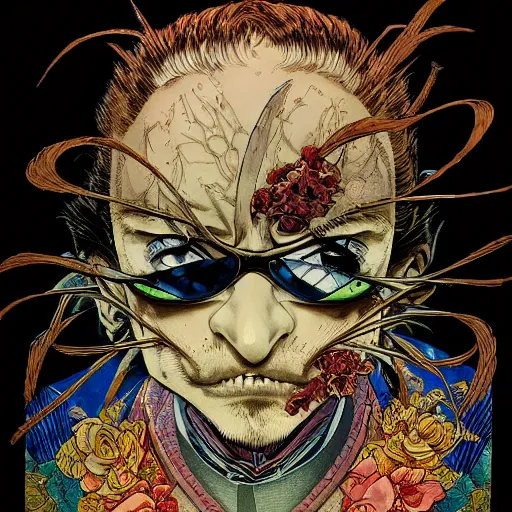 Prompt: portrait of crazy groom, symmetrical, by yoichi hatakenaka, masamune shirow, josan gonzales and dan mumford, ayami kojima, takato yamamoto, barclay shaw, karol bak, yukito kishiro